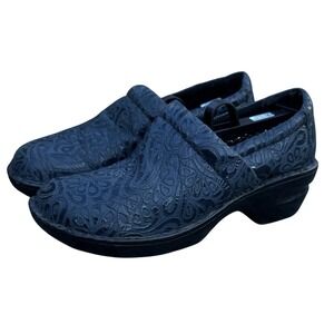 B.O.C. Women's Peggy Clogs Blue Leather Floral Comfort Nurse Shoes~Size‎ 9.5